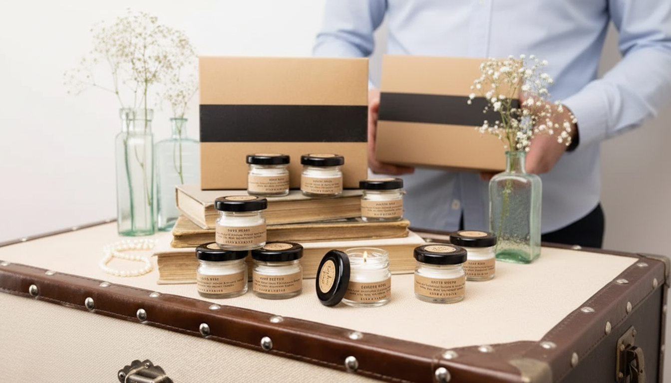 Luxury beeswax candle set in glass jars with gift box