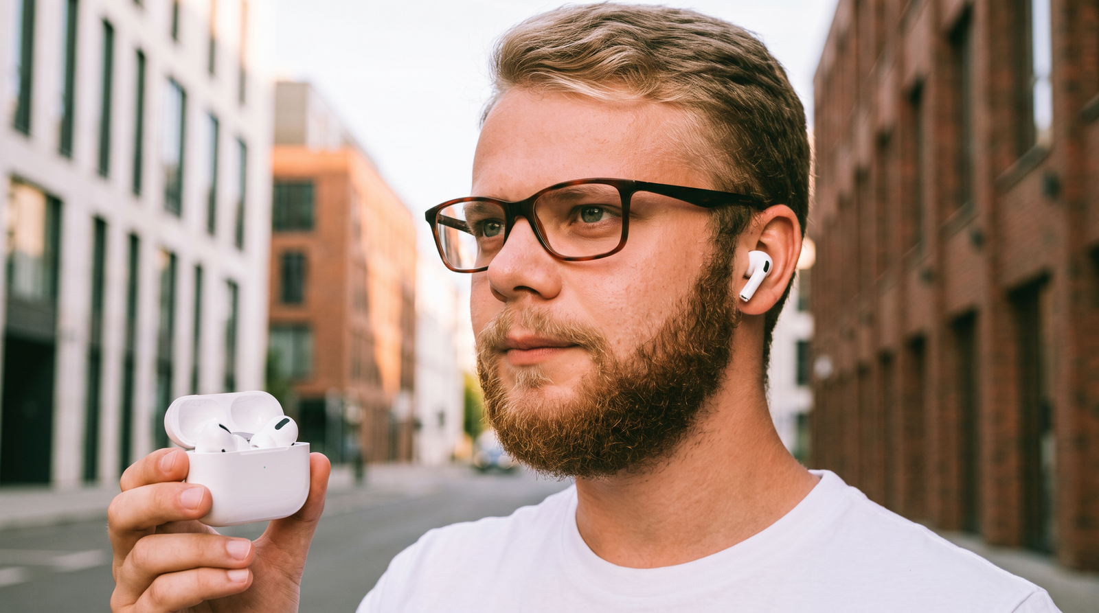 Apple AirPods Pro (2nd Generation) worn by a man outdoors