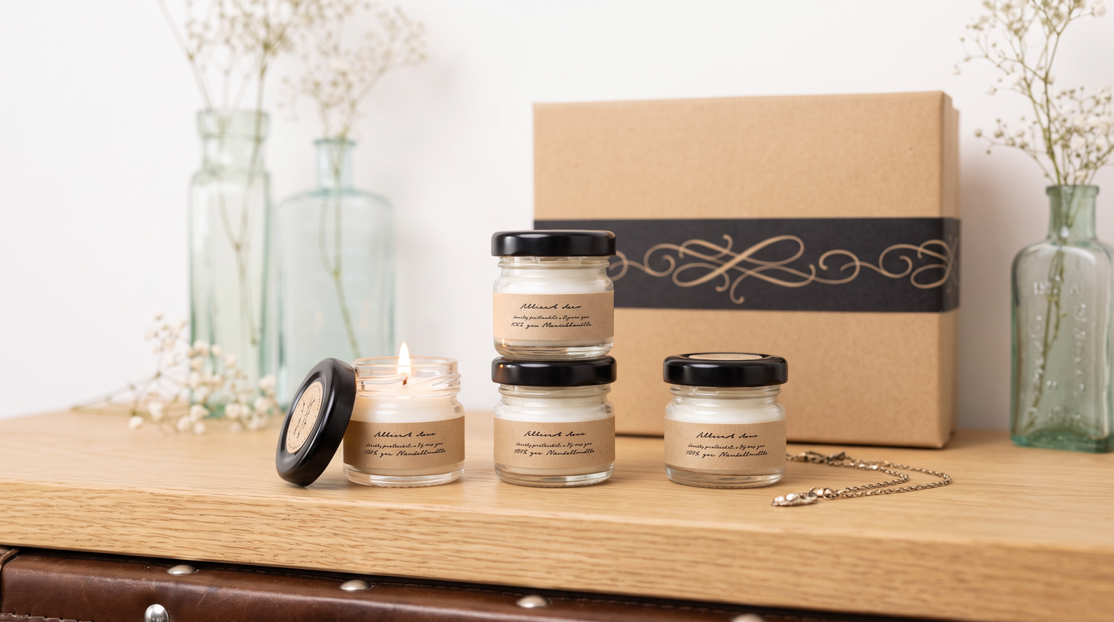 Beeswax candle set in glass jars with rustic kraft labels